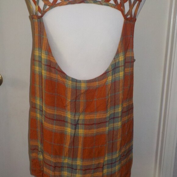 GIMMICKS SIZE X-LARGE RUST ORANGE BUTTON DOWN SLEEVELESS FRINGE SHIRT - Picture 9 of 10